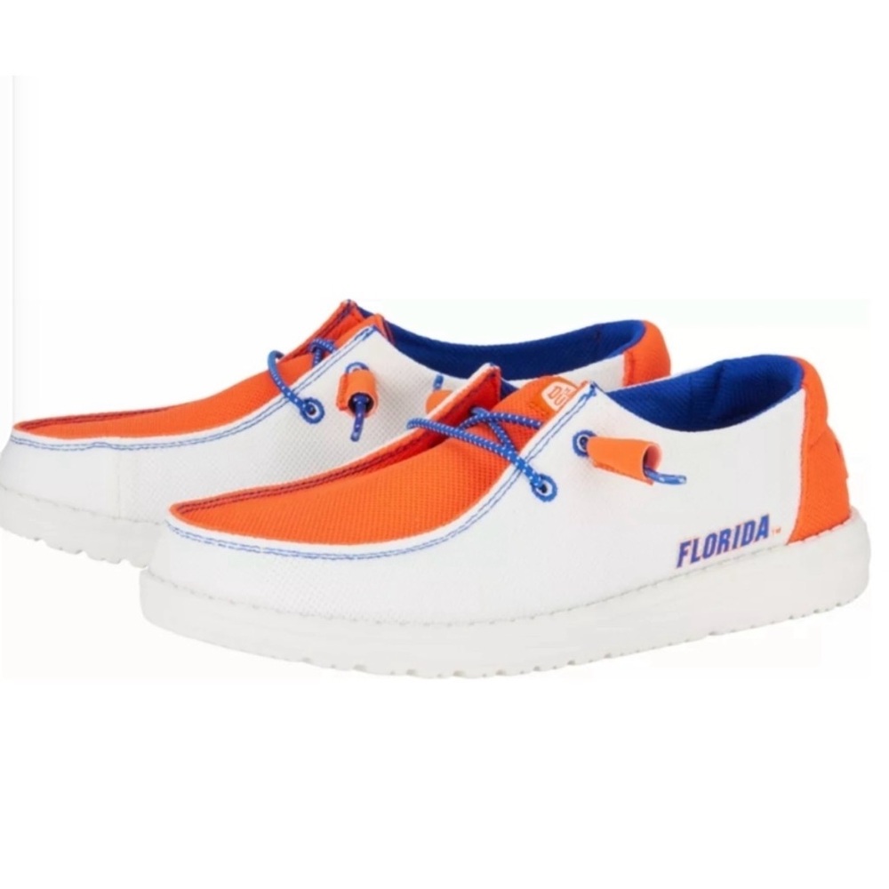 Hey Dude Women’s size 10 Florida Gator Orange and White Sneakers